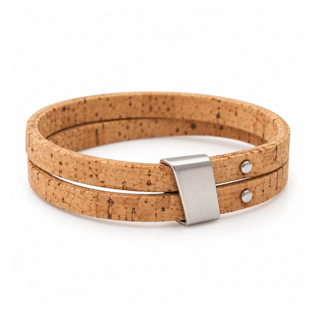 Offset Dune Double-Wrap Cork Bracelet