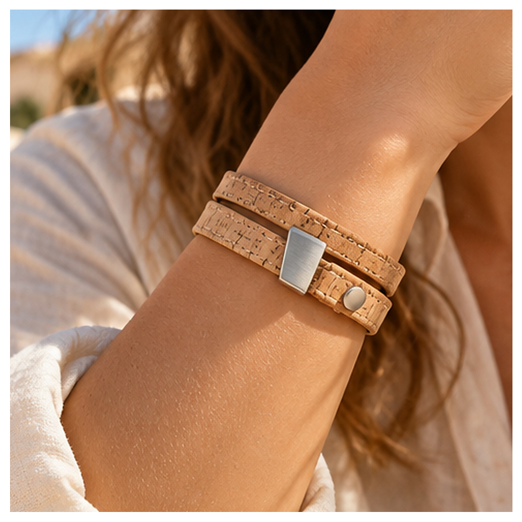 Offset Dune Double-Wrap Cork Bracelet