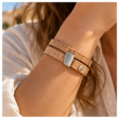 Offset Dune Double-Wrap Cork Bracelet
