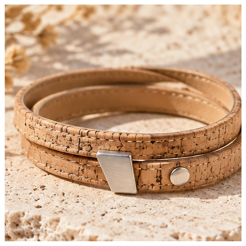 Offset Dune Double-Wrap Cork Bracelet
