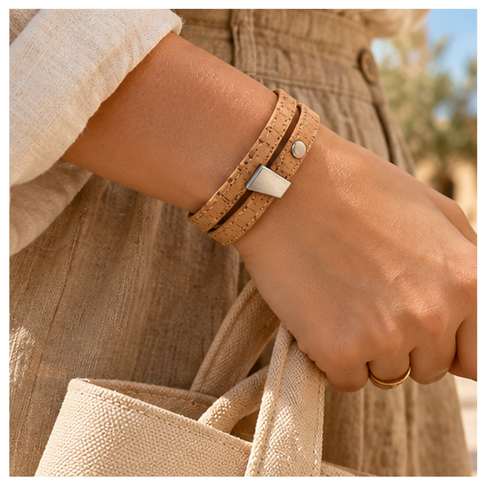Offset Dune Double-Wrap Cork Bracelet