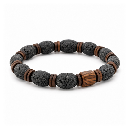 Ember Grain Stone-and-Wood Bead Bracelet